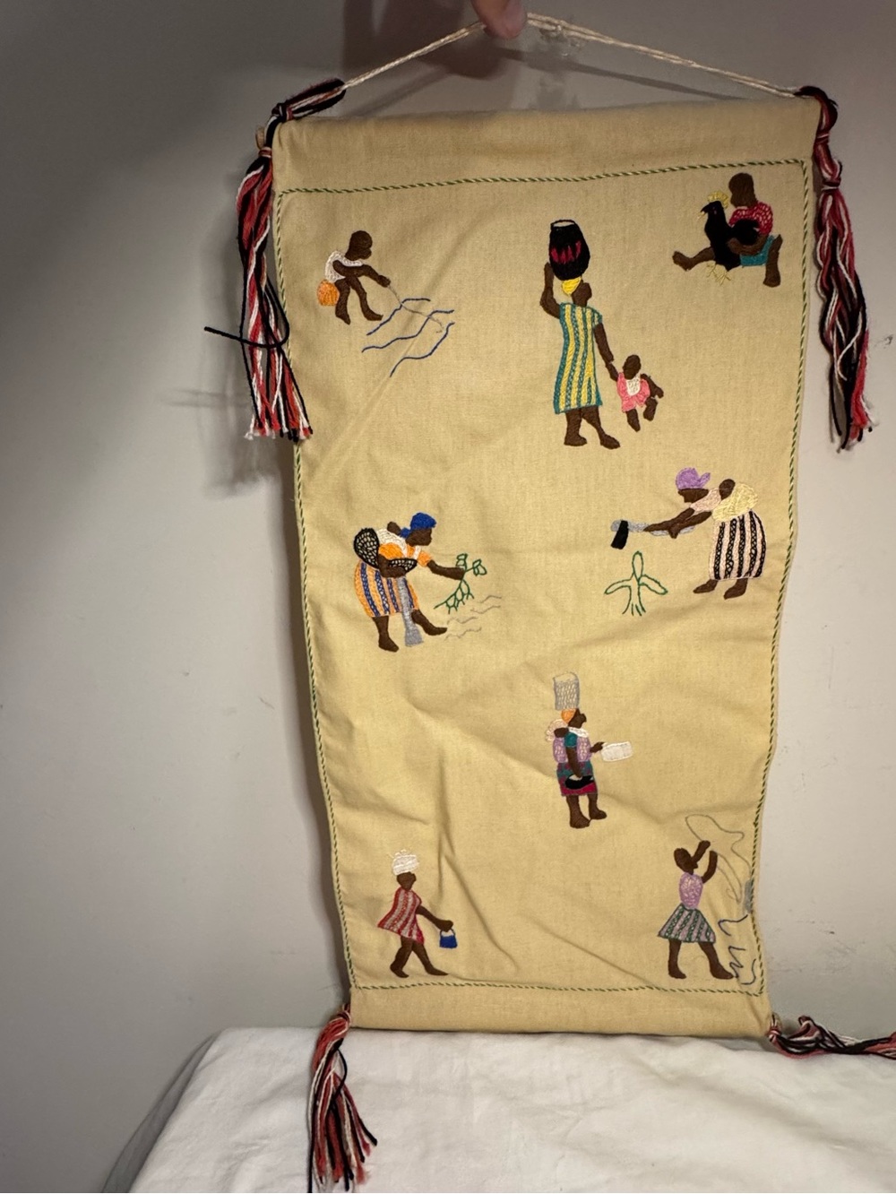 Vintage Hand Stitched Hanging Embroidery Made In Zimbabwe African Folk Art